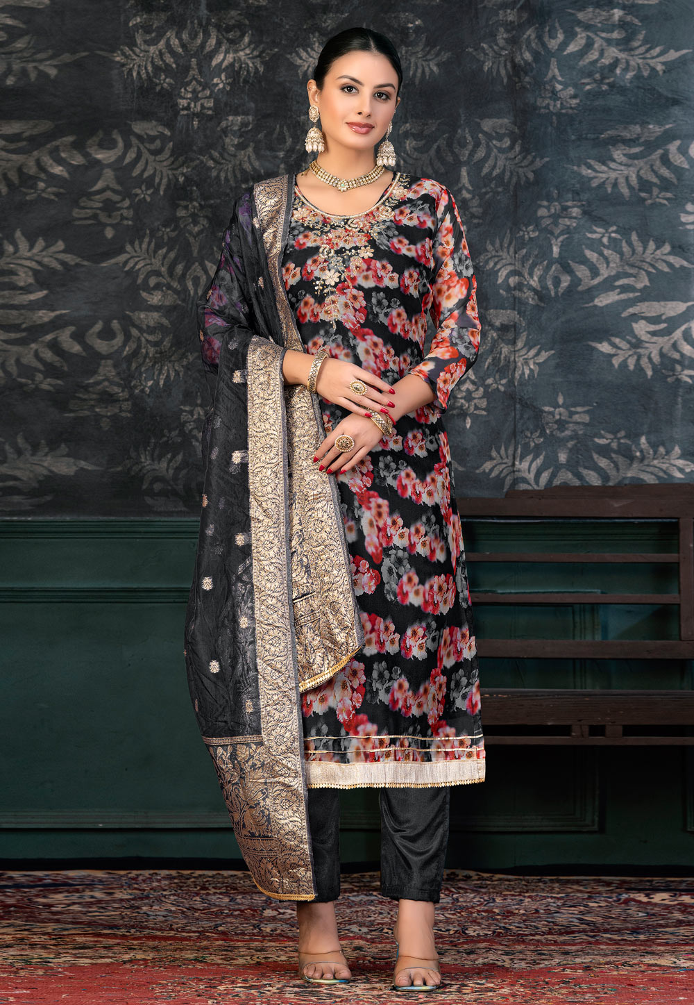 Black Organza Pant Style Suit 272382