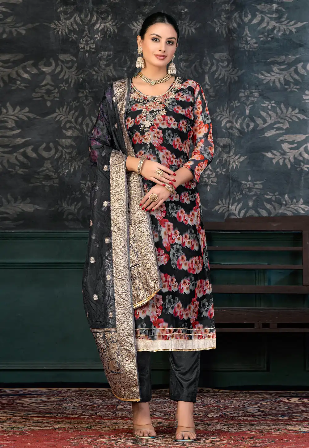 Black Organza Pant Style Suit 272382