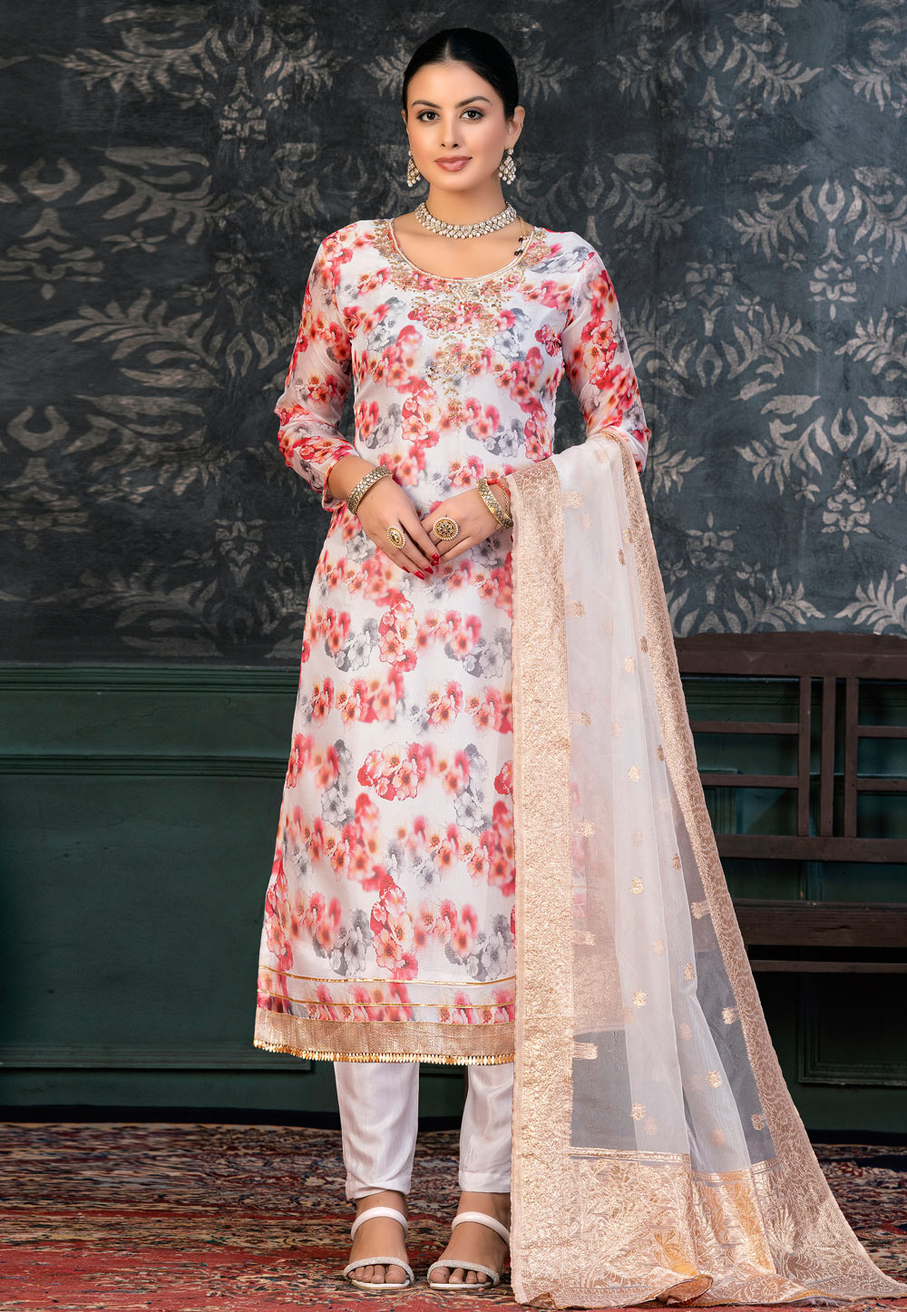White Organza Pakistani Suit 272383