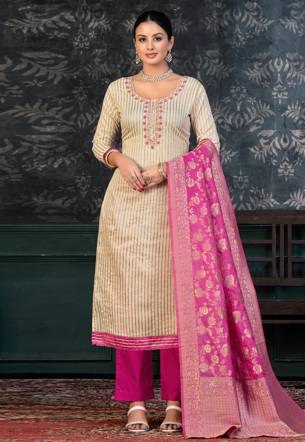 Beige Cotton Palazzo Suit 272384