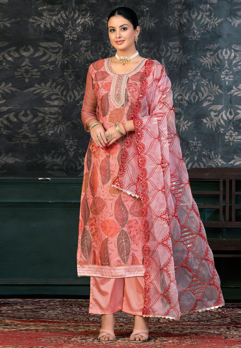 Peach Organza Palazzo Suit 272394