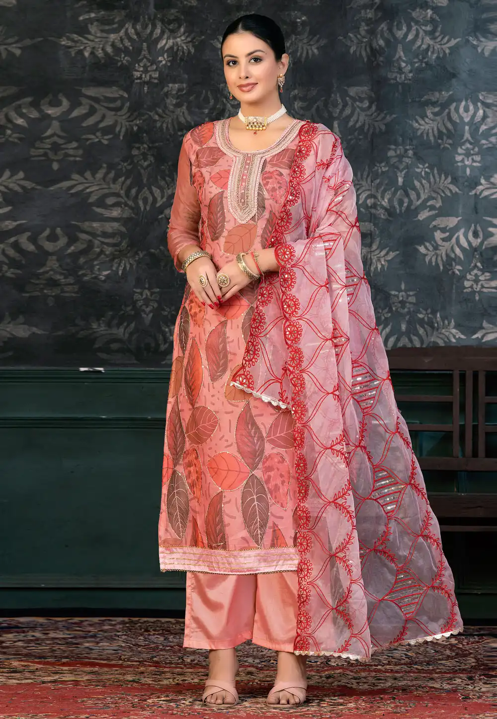 Peach Organza Palazzo Suit 272394