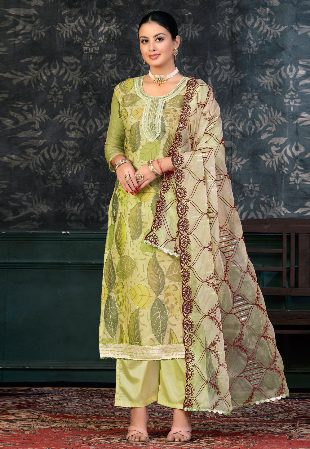 Pista Green Organza Pakistani Suit 272395