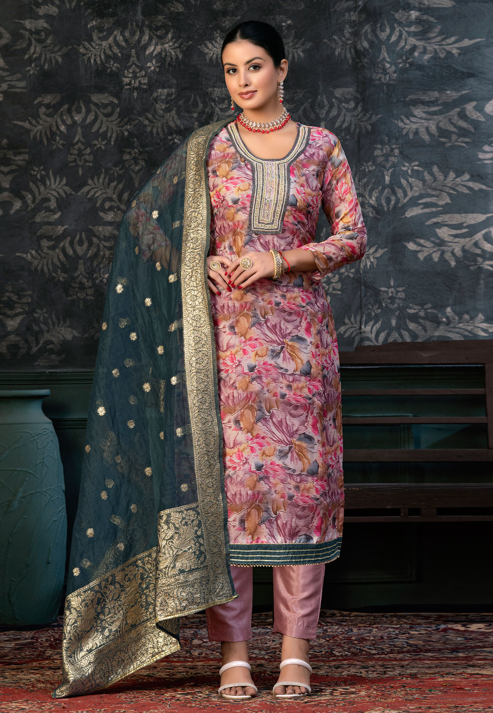 Pink Organza Pant Style Suit 272396