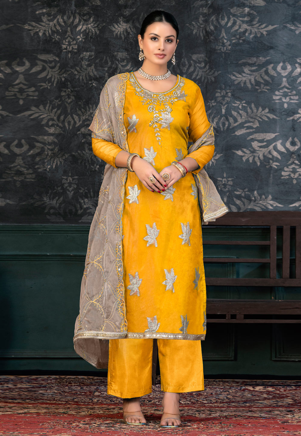 Yellow Organza Palazzo Suit 272406
