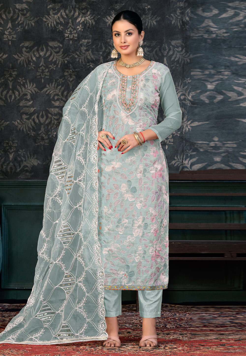 Grey Organza Pakistani Suit 272415