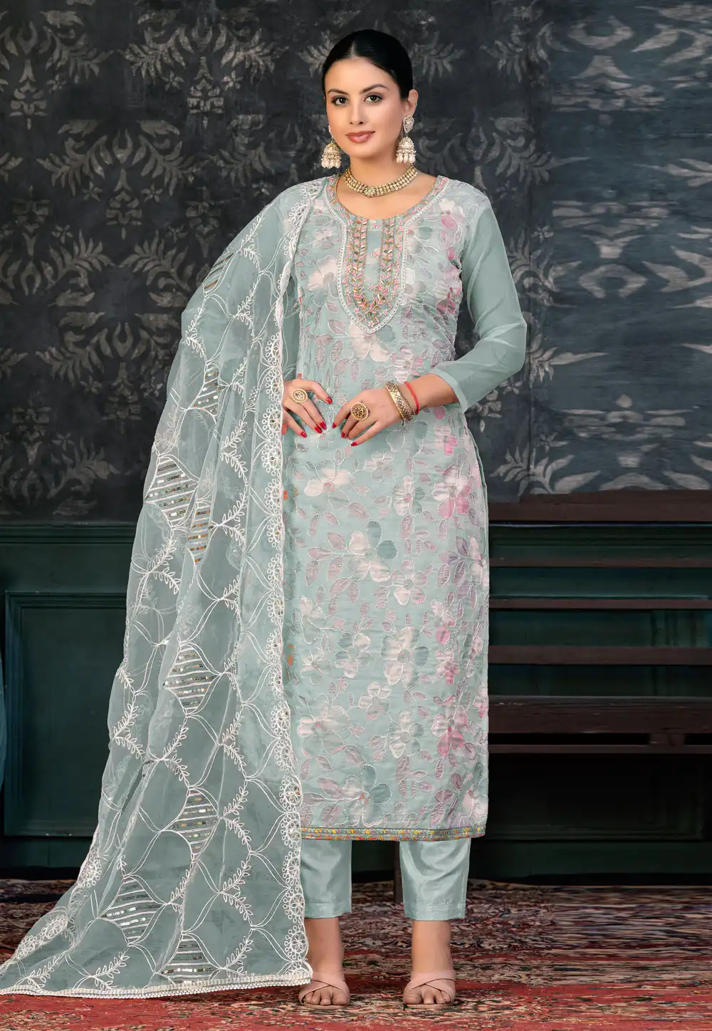Grey Organza Pakistani Suit 272415