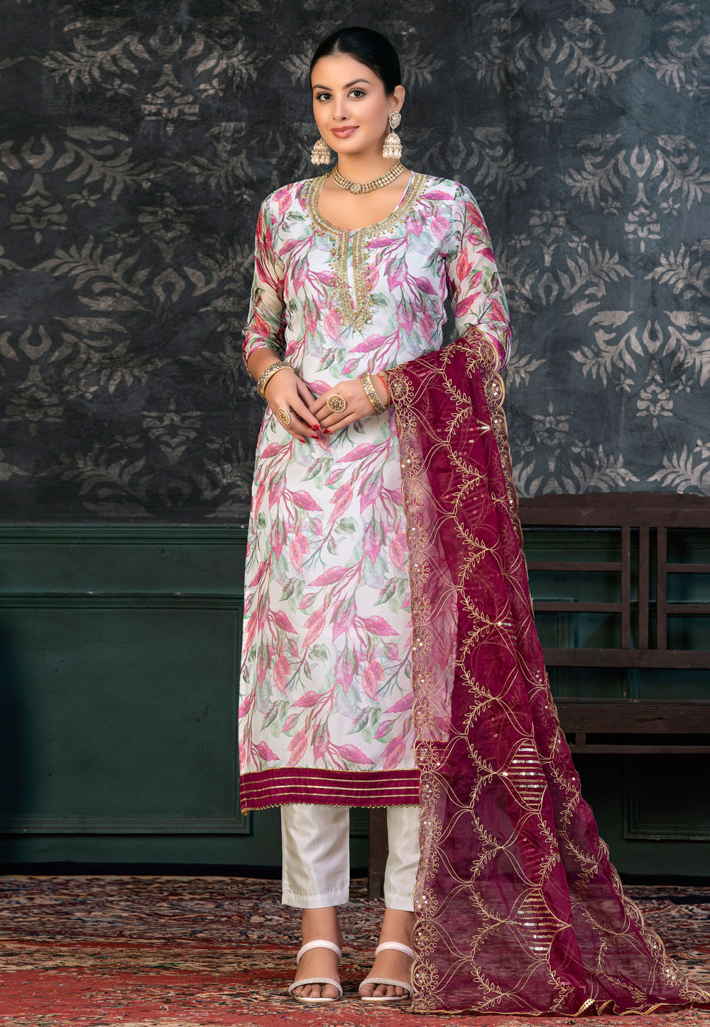 White Organza Pakistani Suit 272419