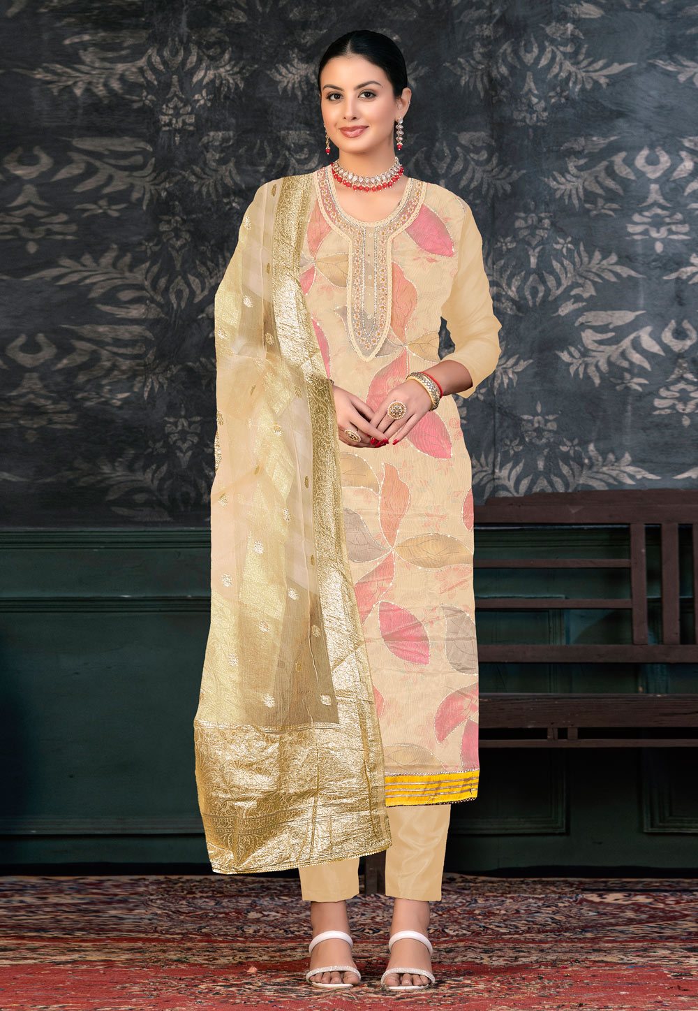 Beige Organza Pakistani Suit 272421