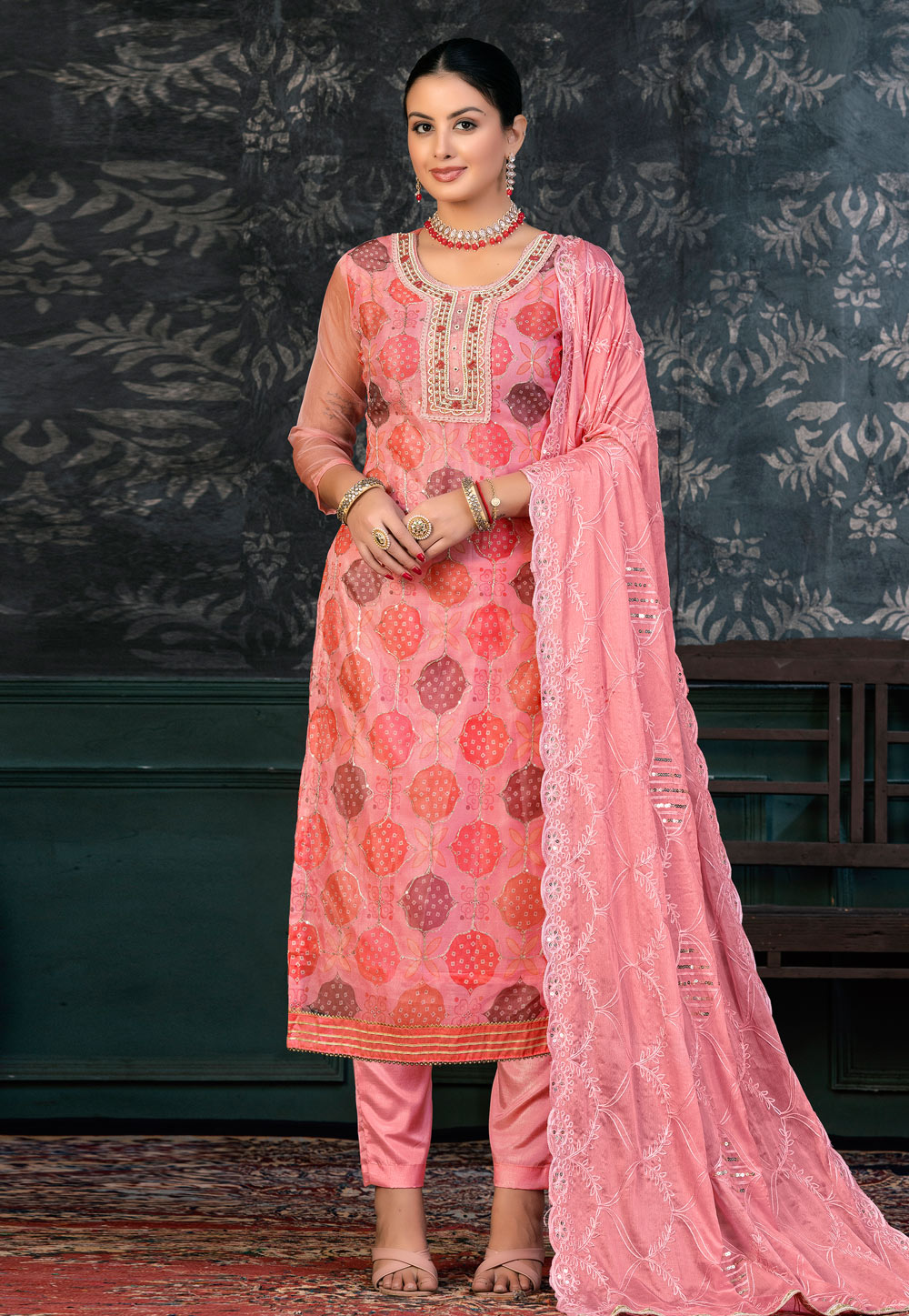 Peach Organza Pakistani Suit 272429