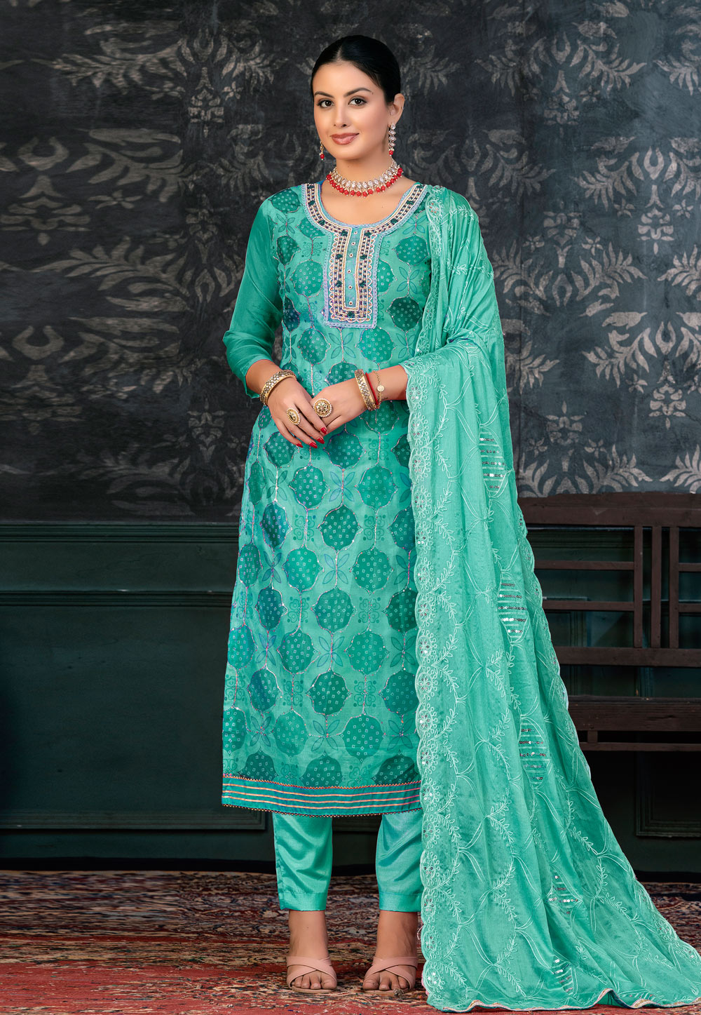 Sea Green Organza Pakistani Suit 272431