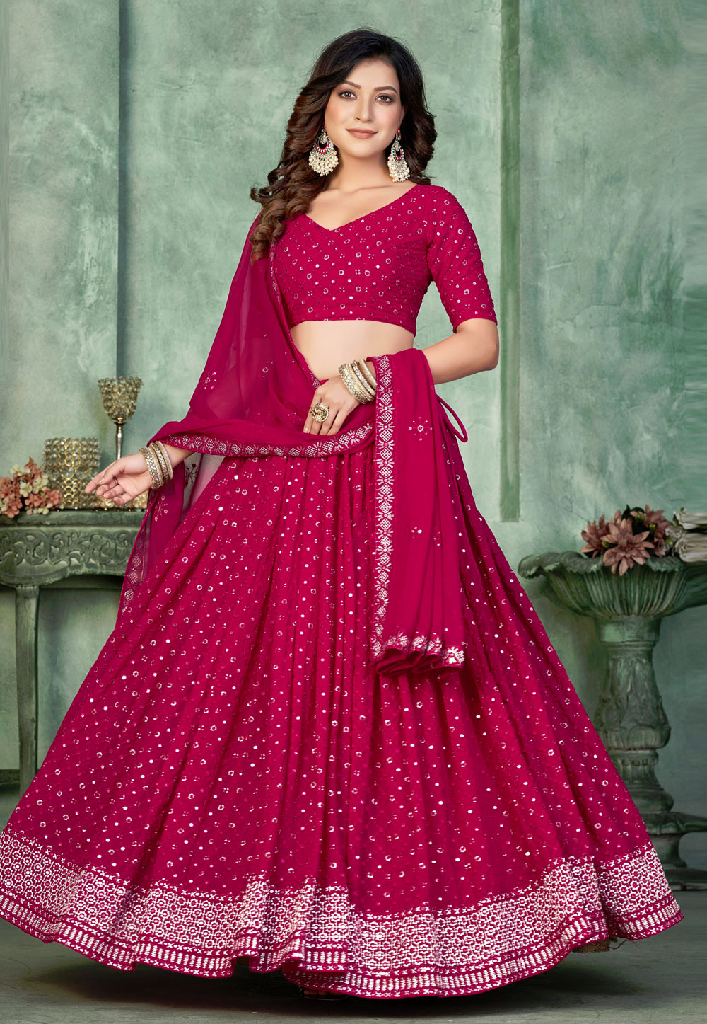 Magenta Georgette Circular Lehenga Choli 273184