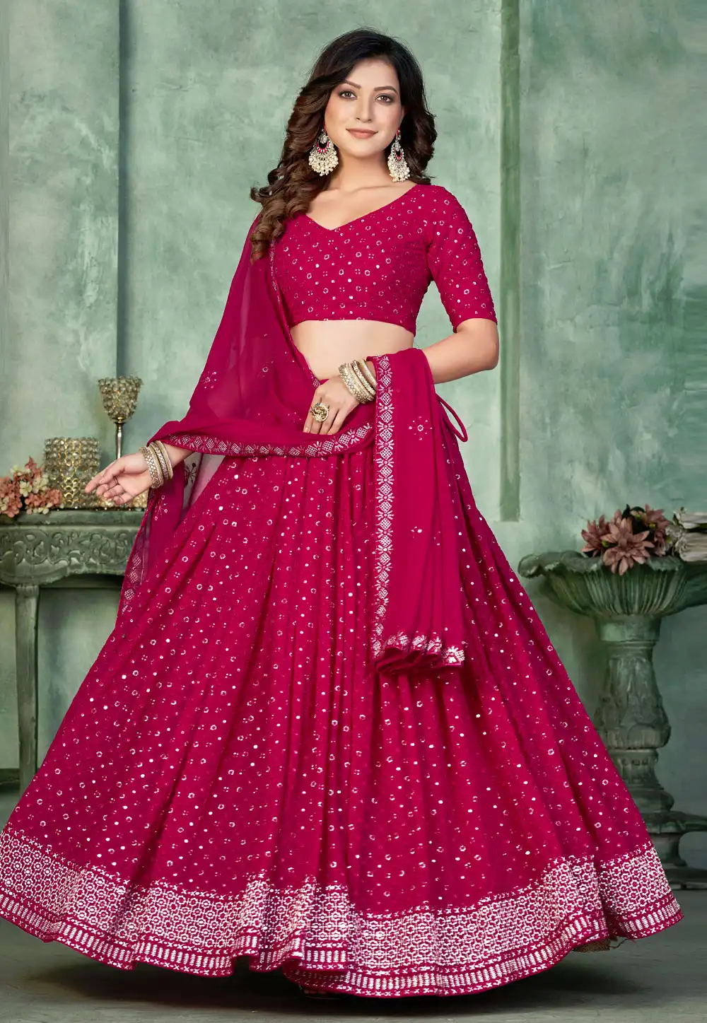 Magenta Georgette Circular Lehenga Choli 273184