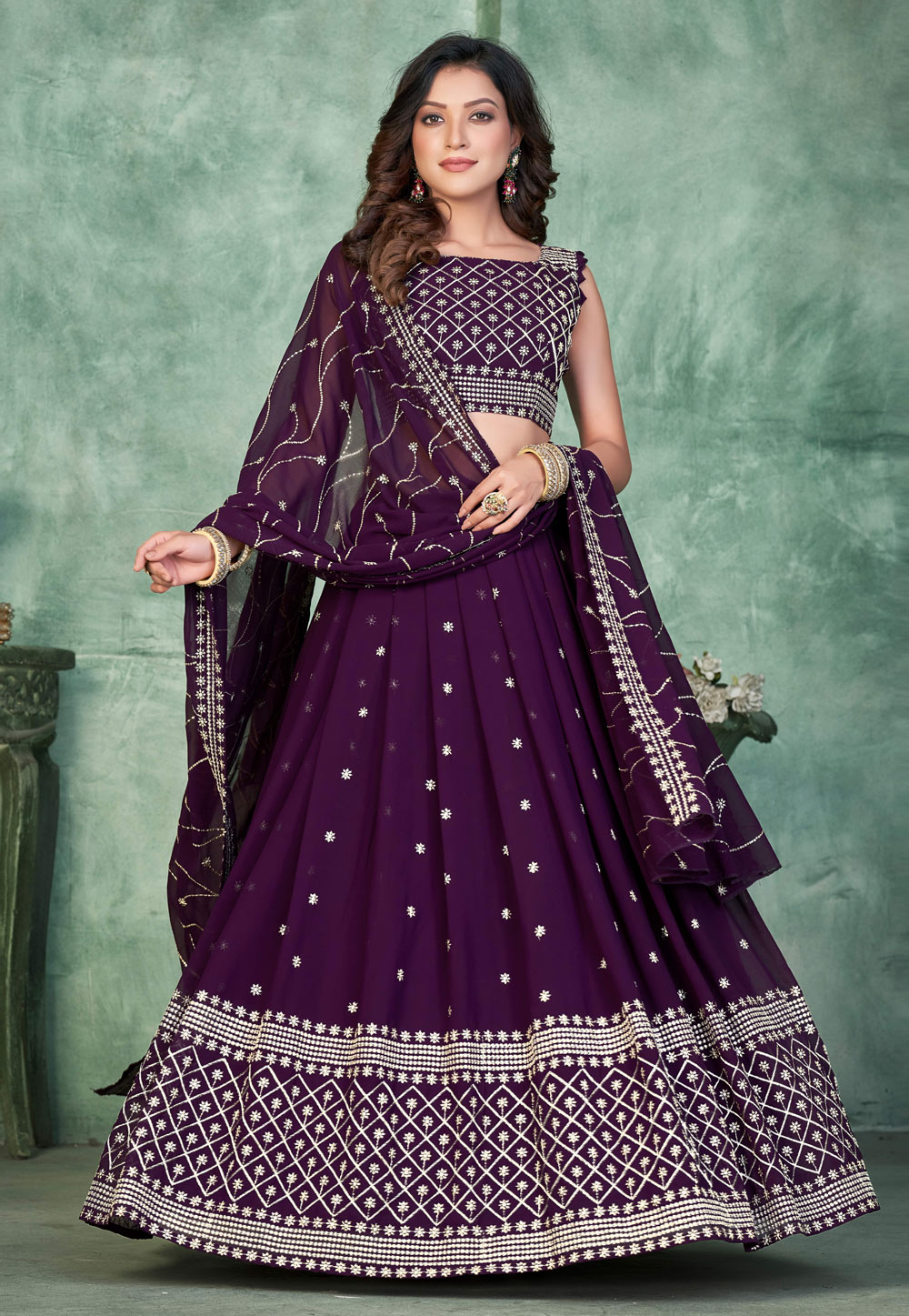 Purple Georgette Circular Lehenga Choli 273185