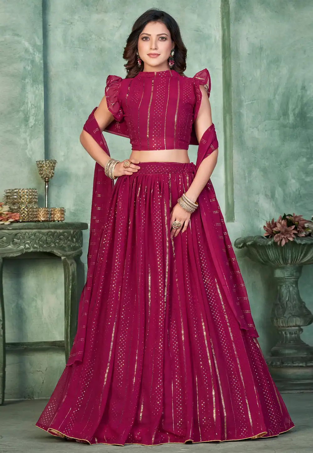 Maroon Georgette Circular Lehenga Choli 273187