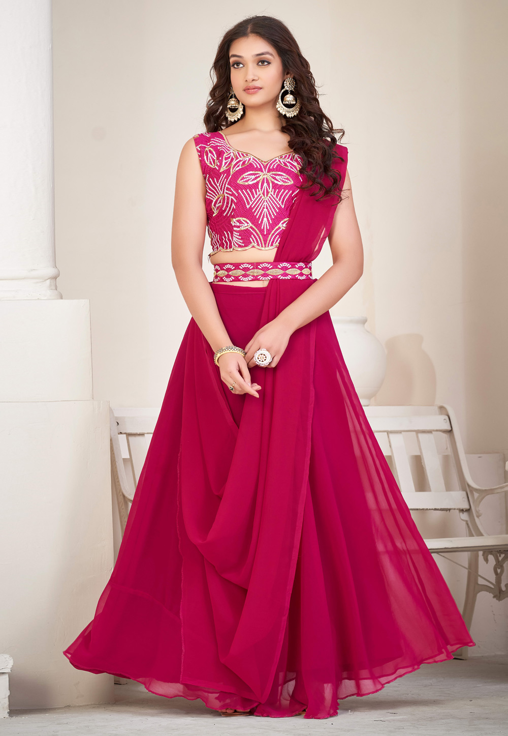 Magenta Georgette A Line Lehenga Choli 273189
