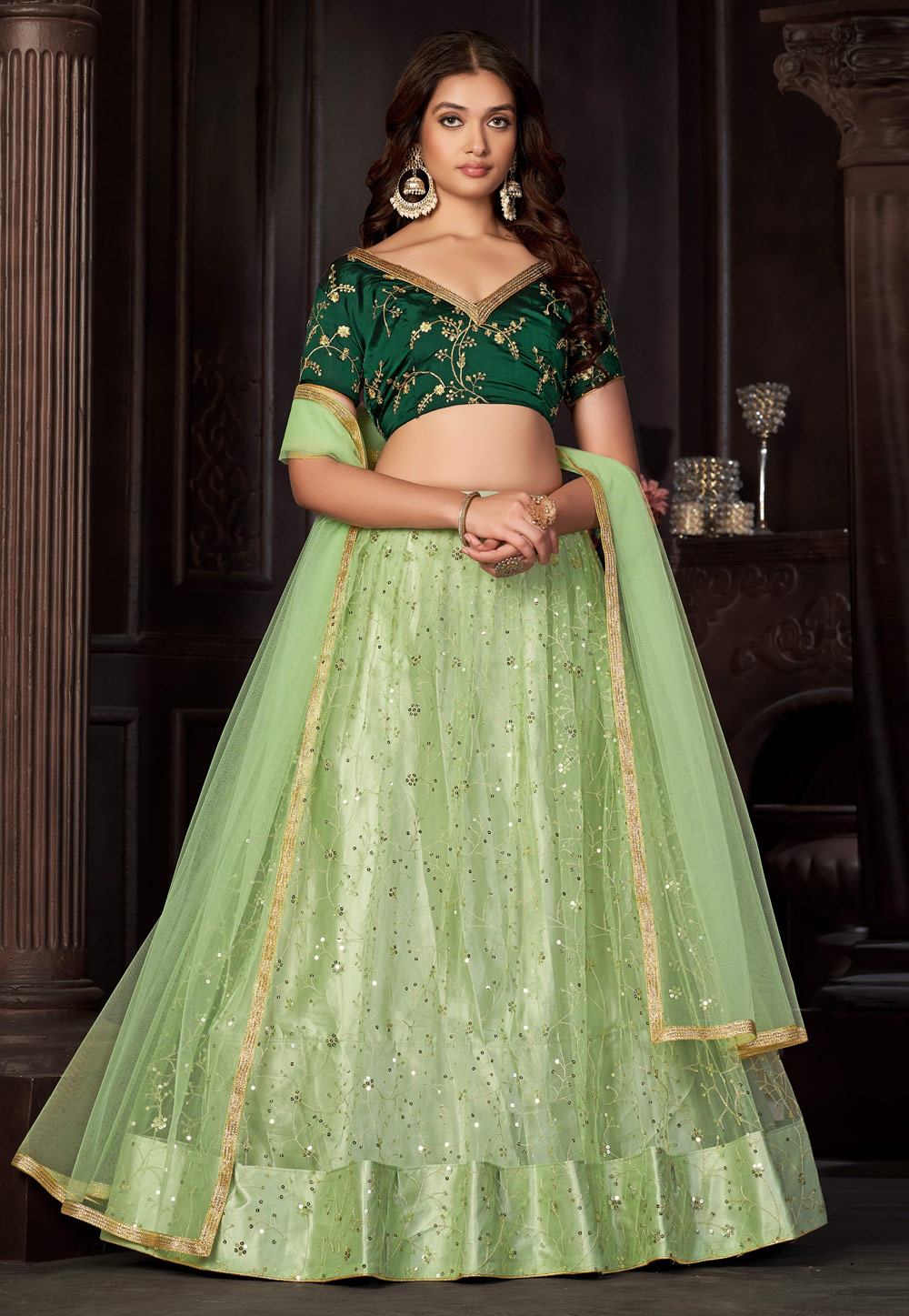Pista Green Net Circular Lehenga Choli 273167