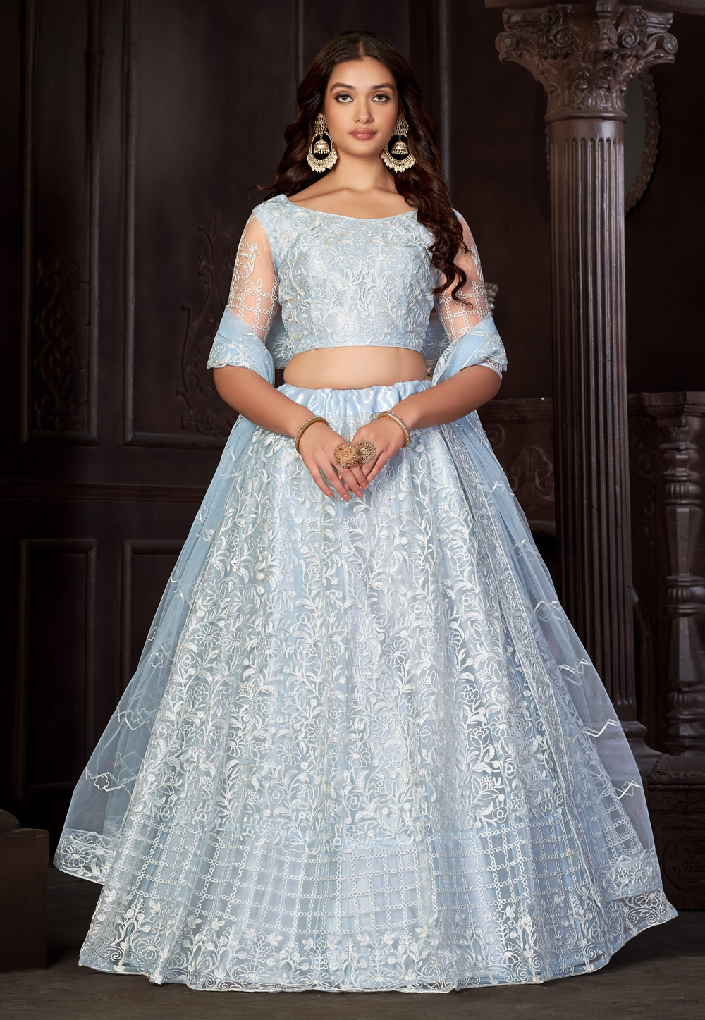 Sky Blue Net Circular Lehenga Choli 273168