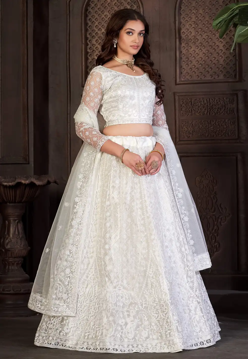 White Net A Line Lehenga Choli 273170
