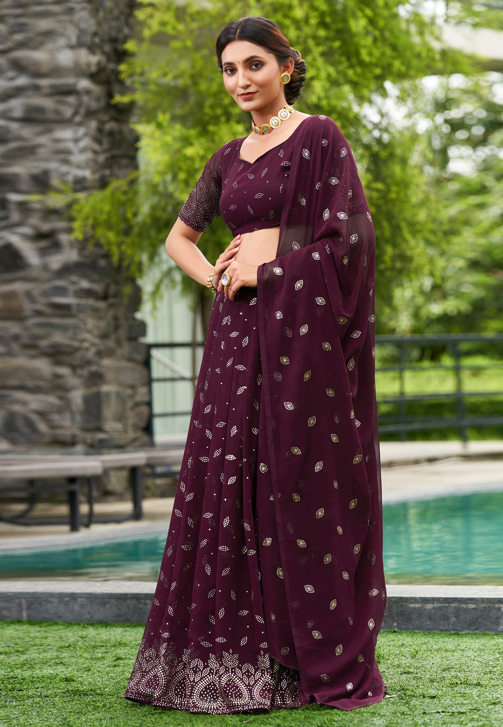 Wine Georgette A Line Lehenga Choli 273172