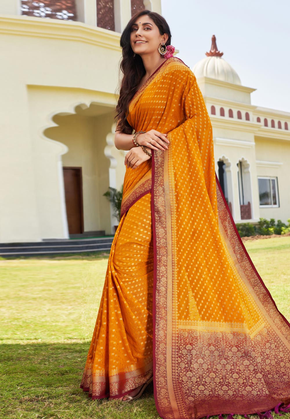 Orange Georgette Saree With Blouse 273305