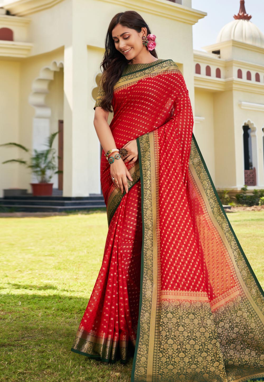 Red Georgette Saree With Blouse 273306