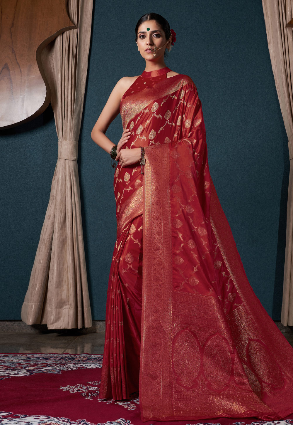 Maroon Satin Silk Saree With Blouse 273498