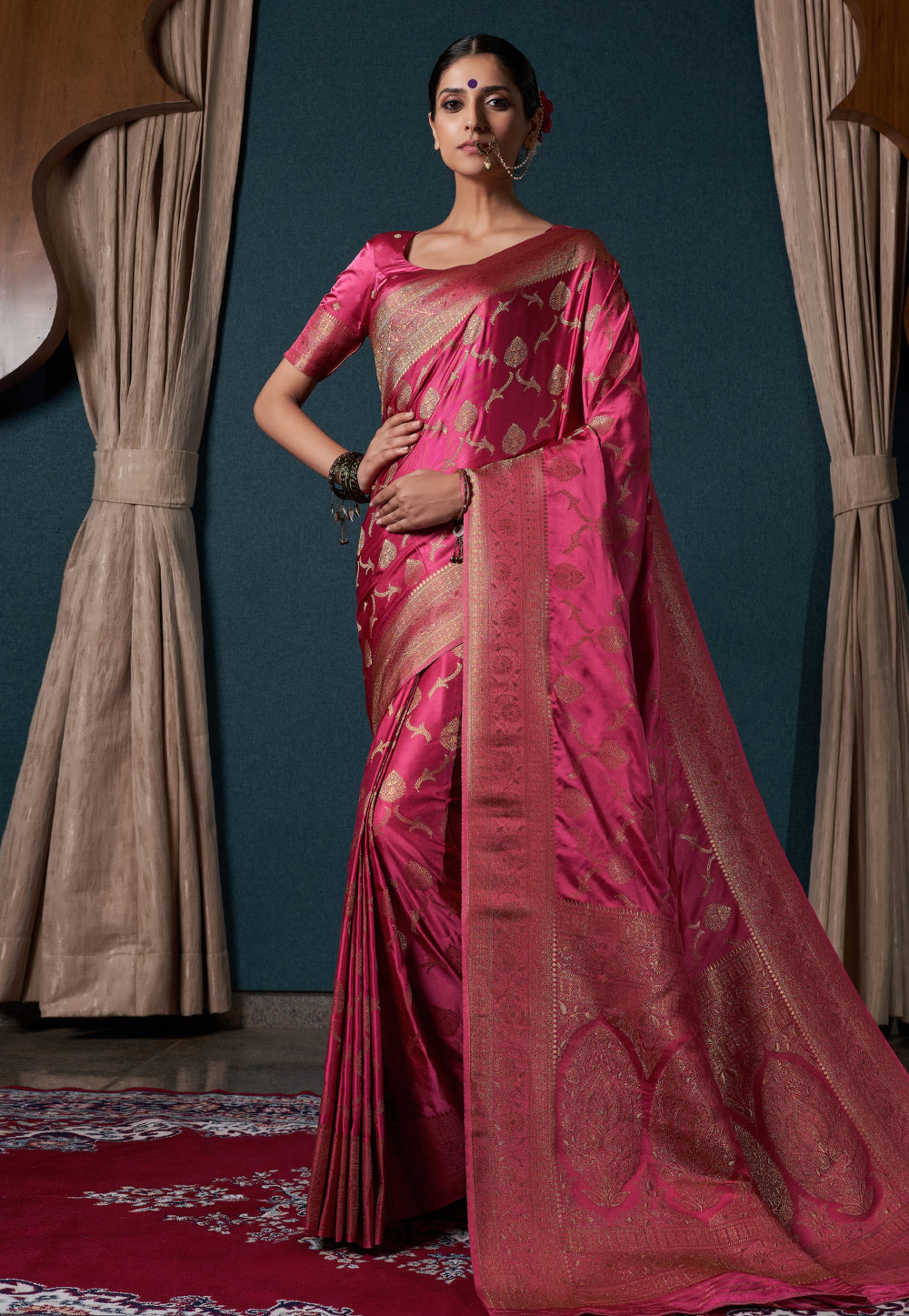 Magenta Satin Silk Saree With Blouse 273499