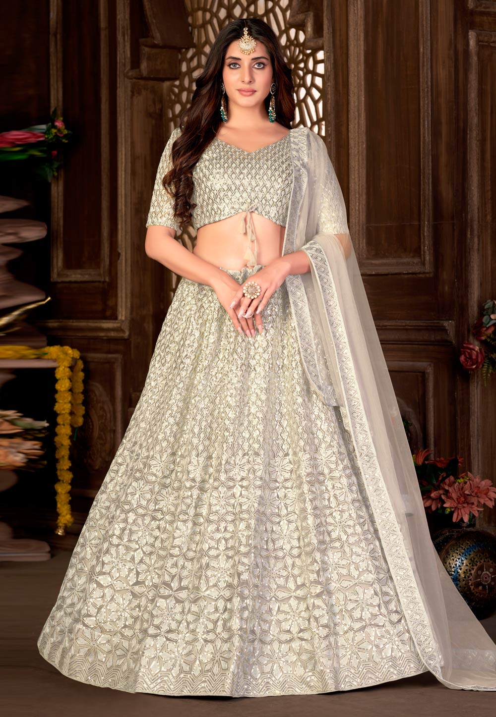 Off White Net Lehenga Choli 273536