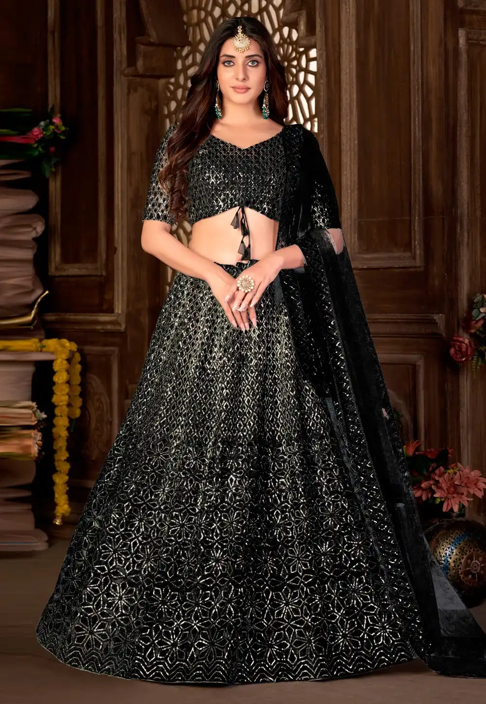 Black Net Circular Lehenga Choli 273537