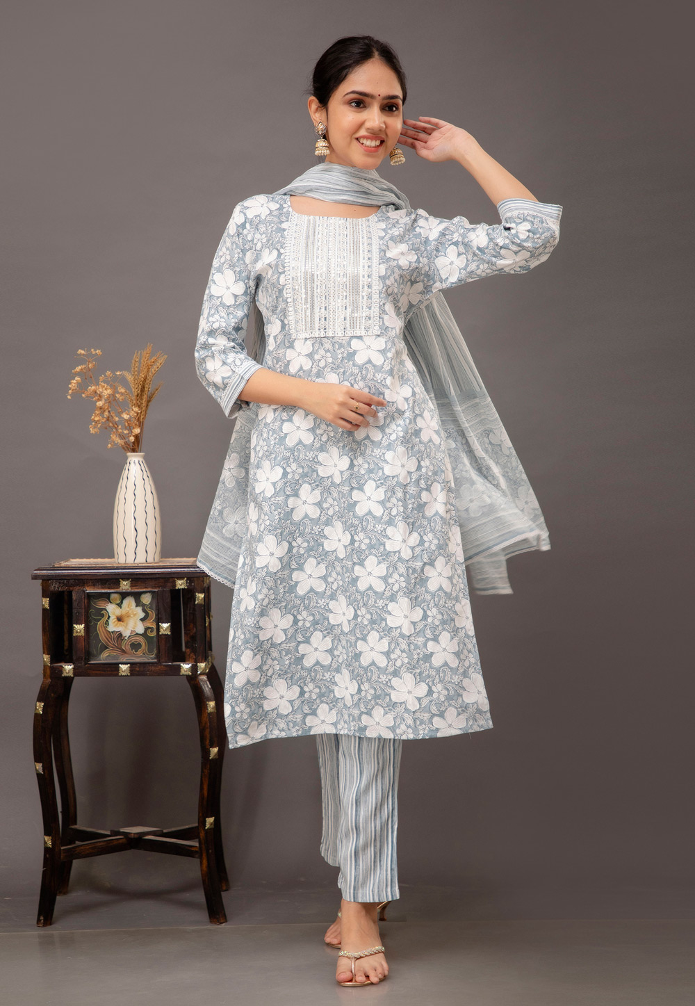 Grey Rayon Readymade Pant Style Suit 273898