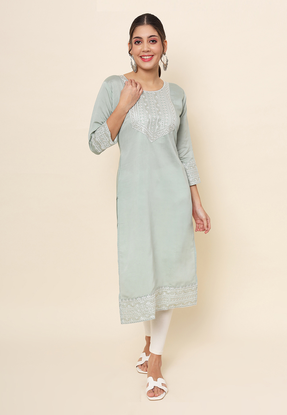 Grey Cotton Long Kurti 273868
