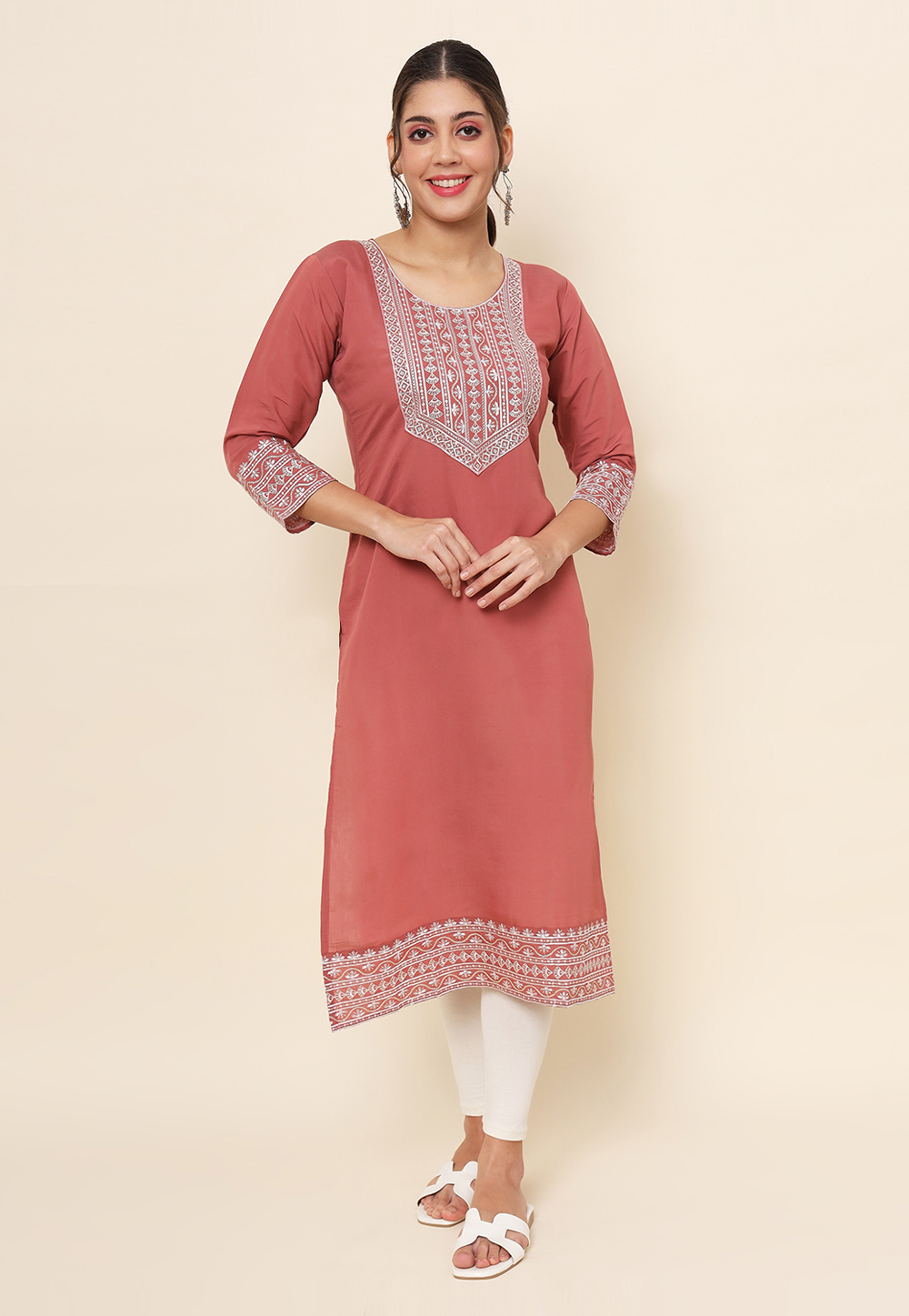 Pink Cotton Long Kurti 273870