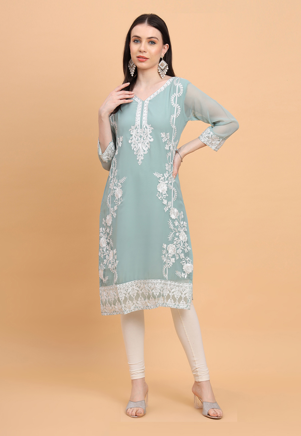 Sea Green Georgette Long Tunic 273873