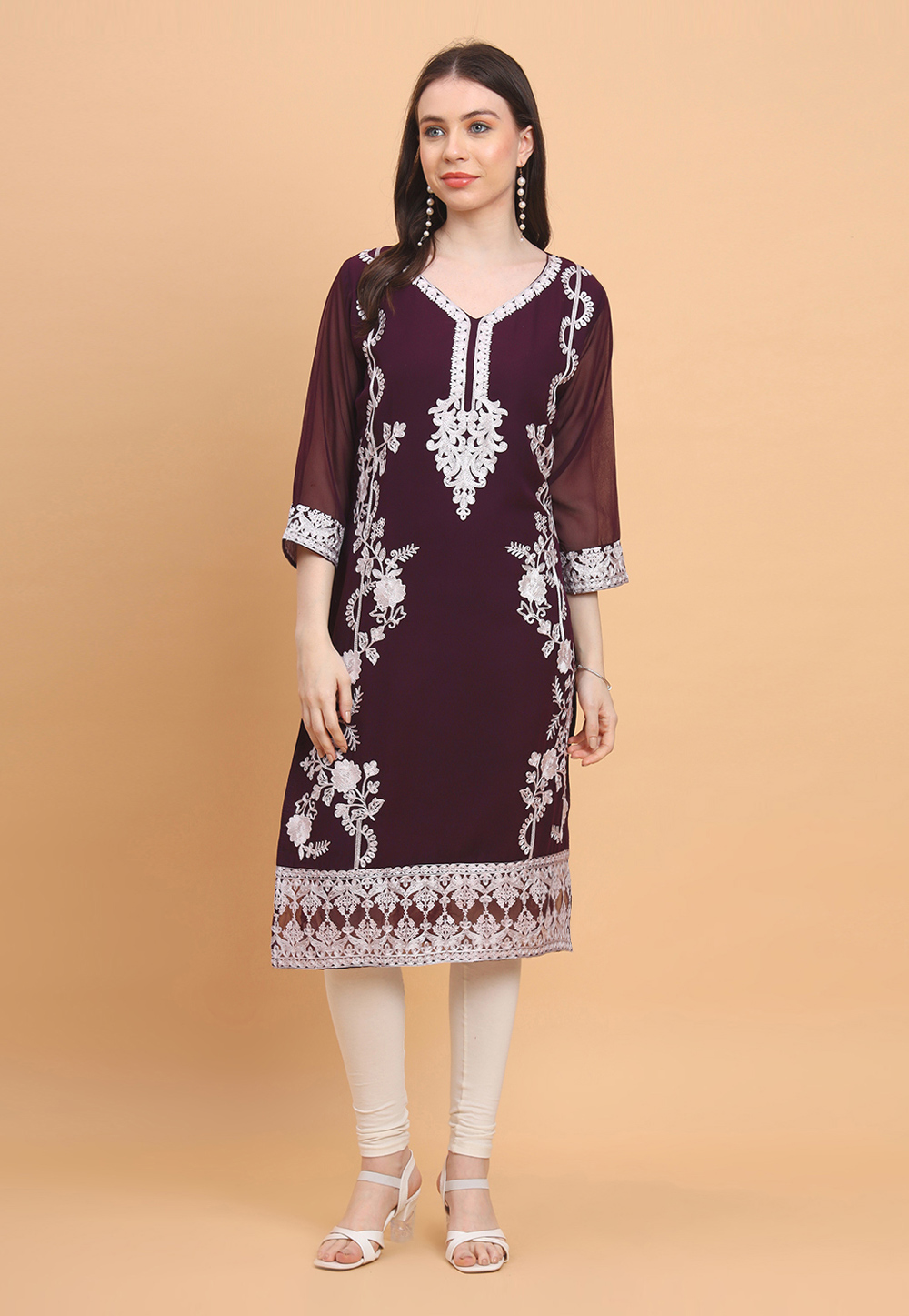Wine Georgette Long Tunic 273877