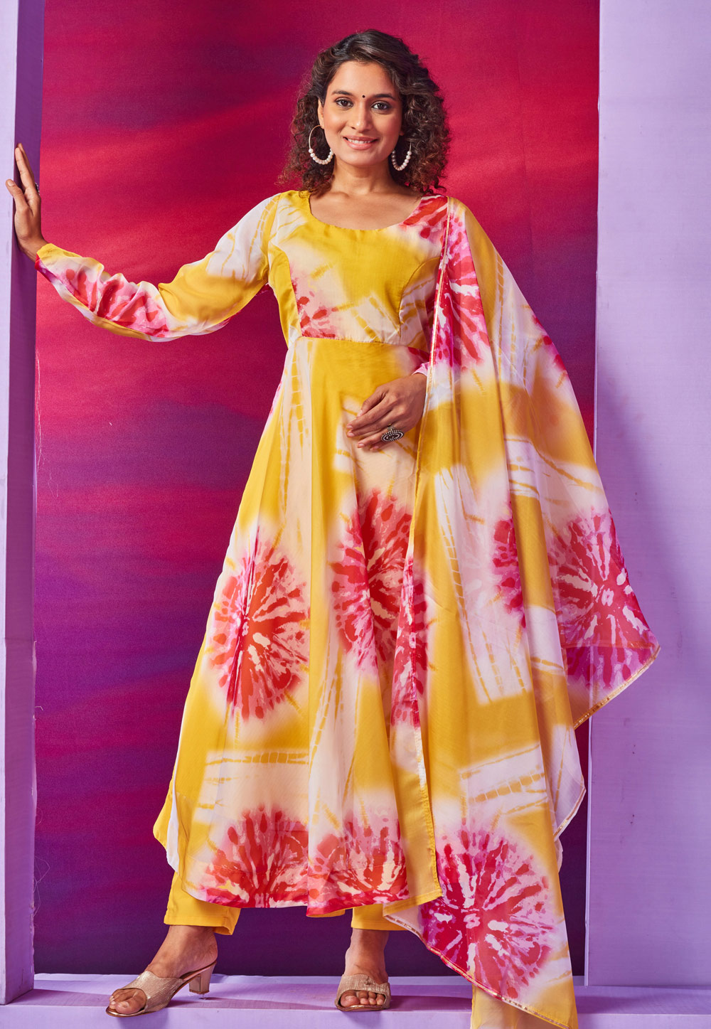 Yellow Organza Readymade Long Anarkali Suit 274512