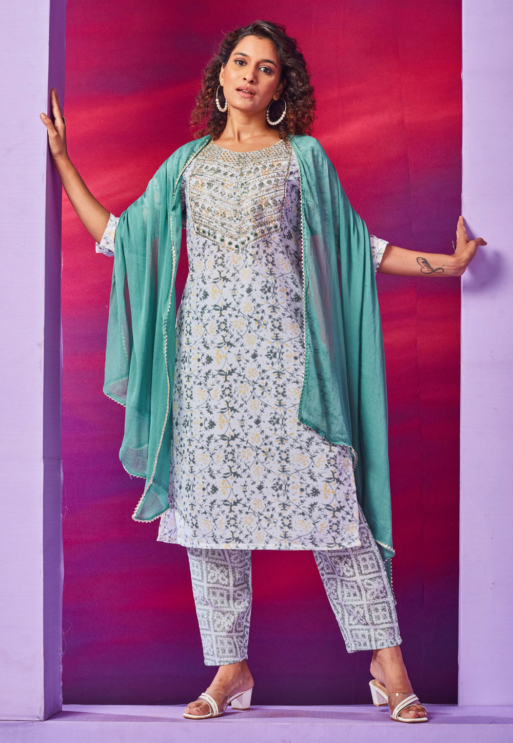 White Cotton Readymade Pant Style Suit 274516