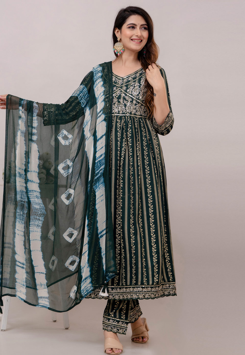Green Rayon Readymade Pant Style Suit 276148
