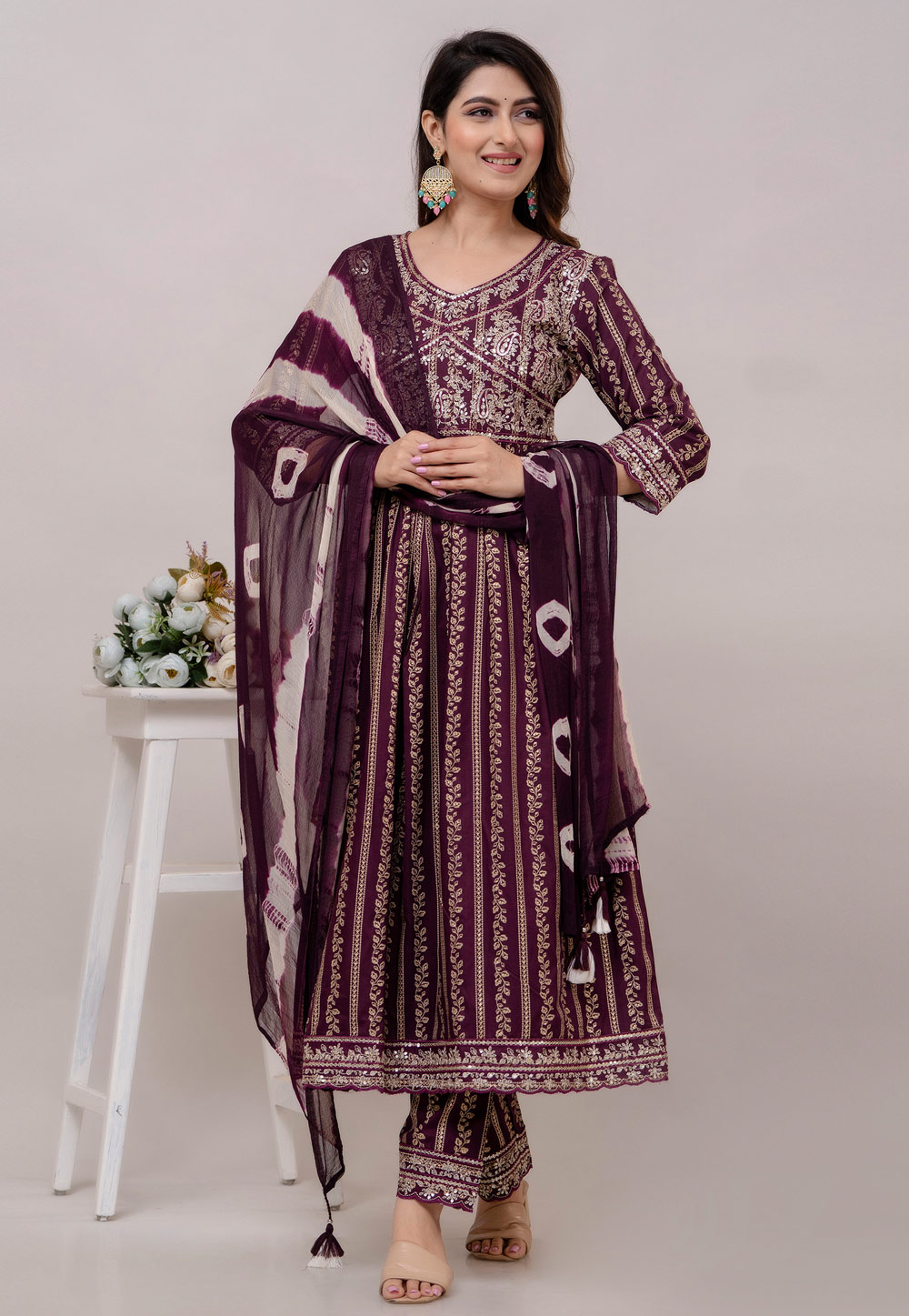 Wine Rayon Readymade Pant Style Suit 276149