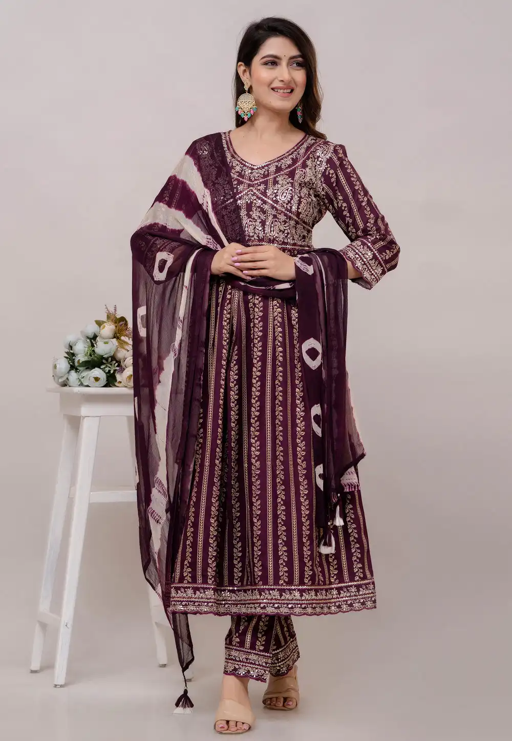 Wine Rayon Readymade Pant Style Suit 276149