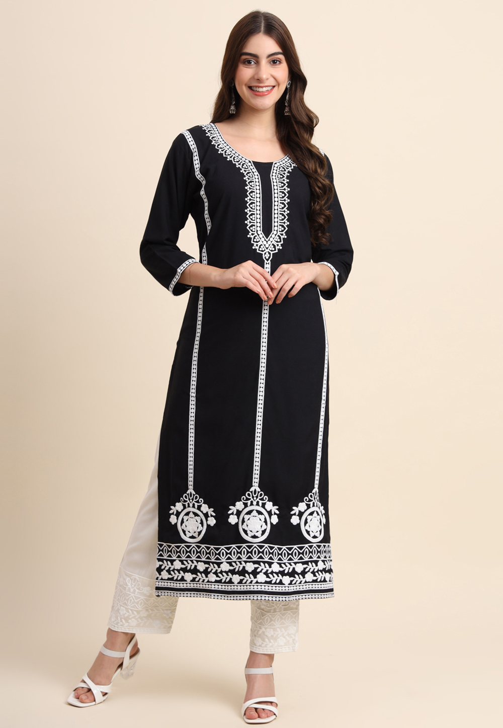 Black Rayon Long Kurti 276783