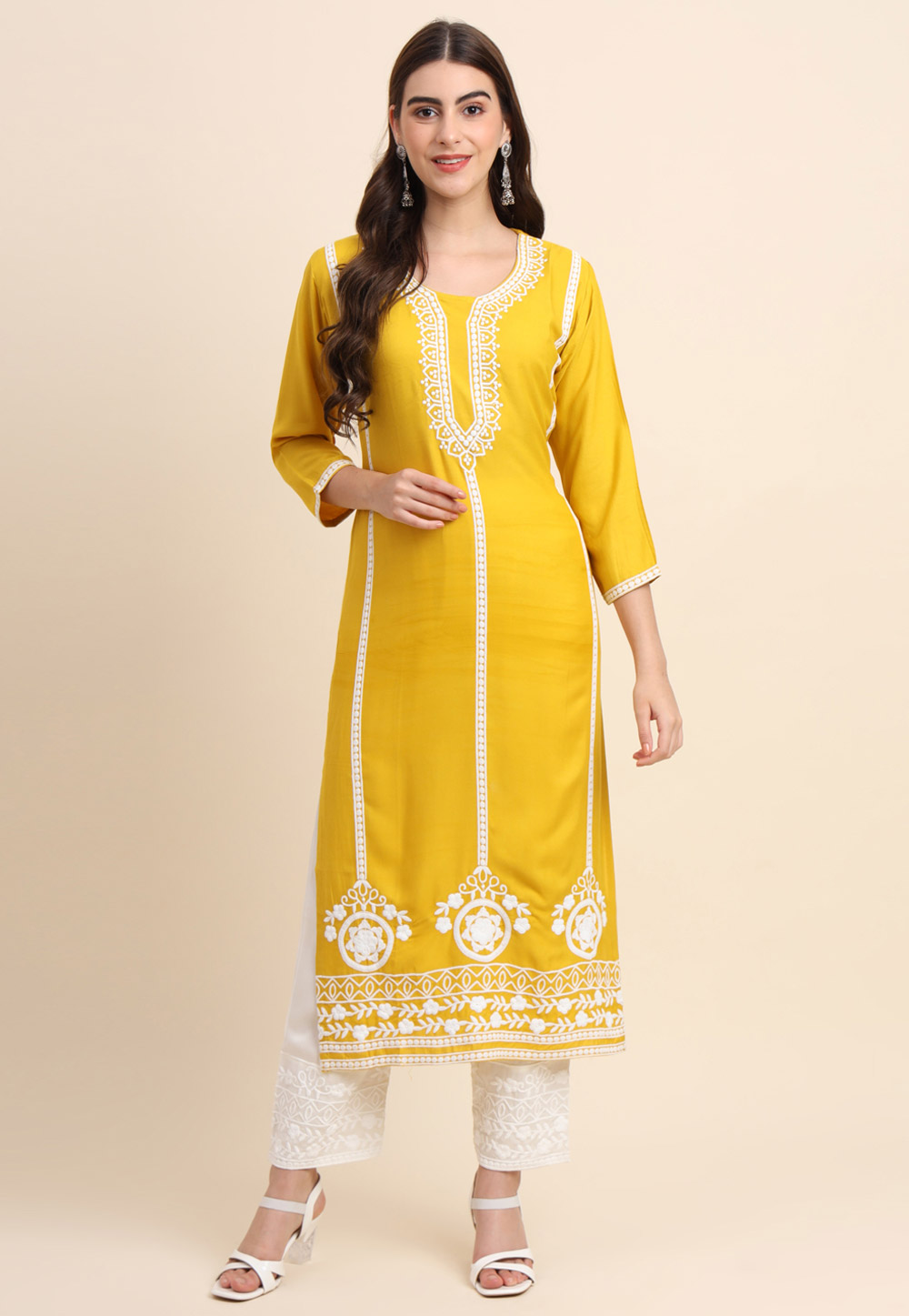 Yellow Rayon Long Tunic 276784