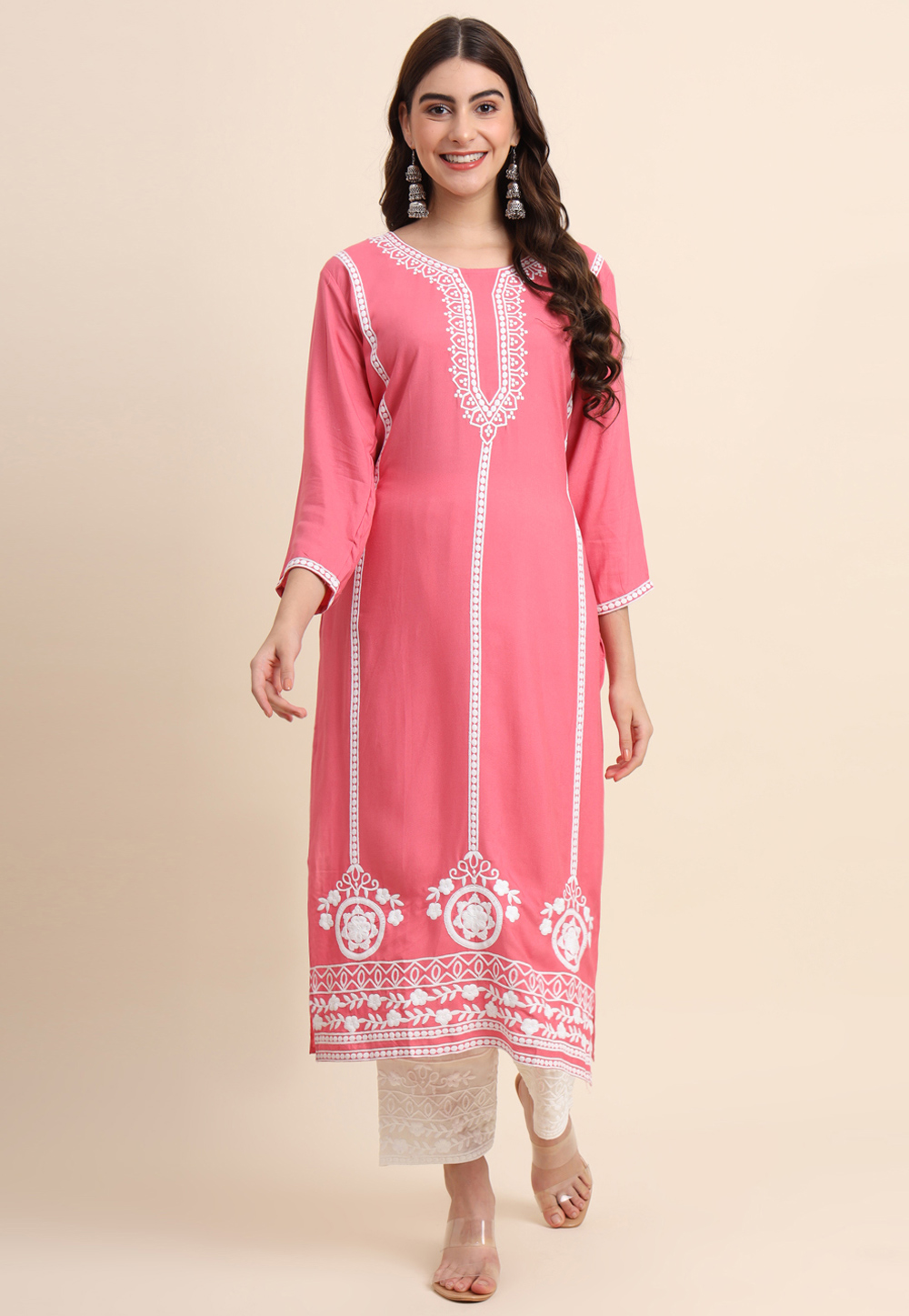 Pink Rayon Long Kurti 276787