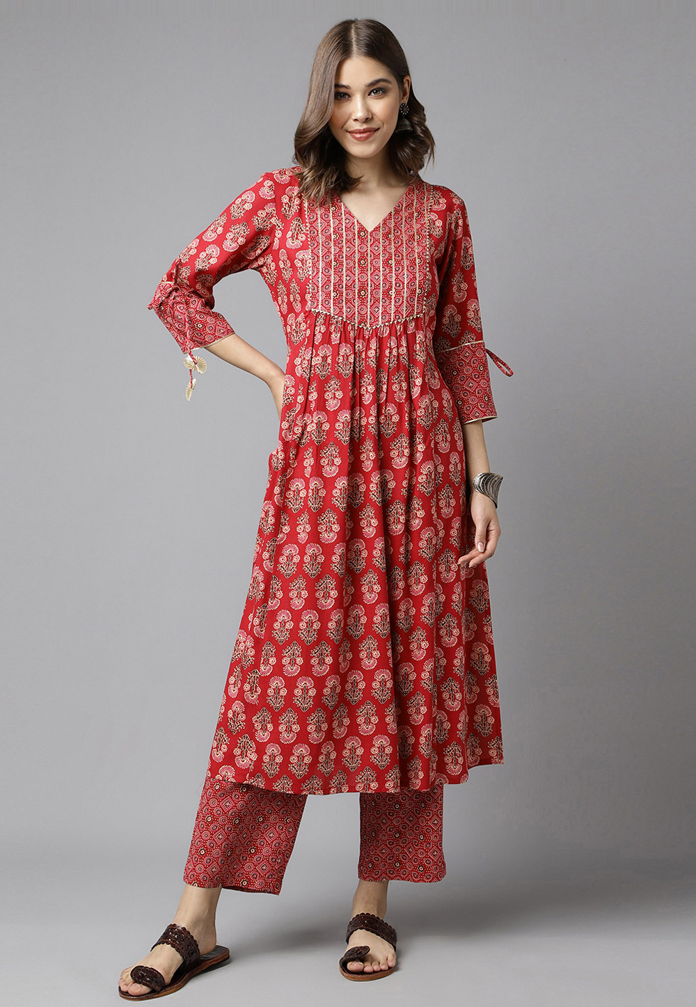 Red Cotton Kurta Set With Pent 277312