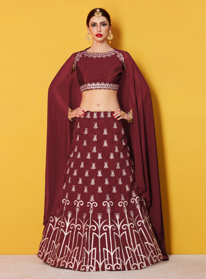 Maroon Art Silk A Line Lehenga Choli 139194