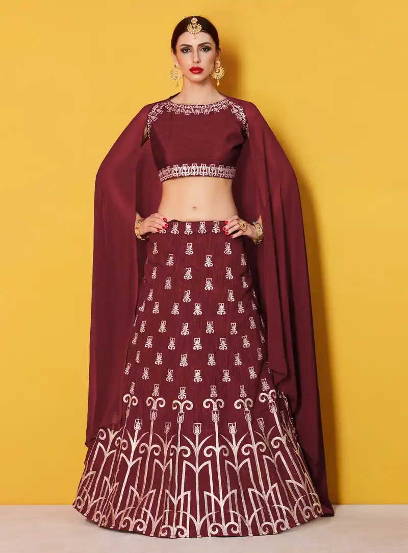 Maroon Art Silk A Line Lehenga Choli 139194