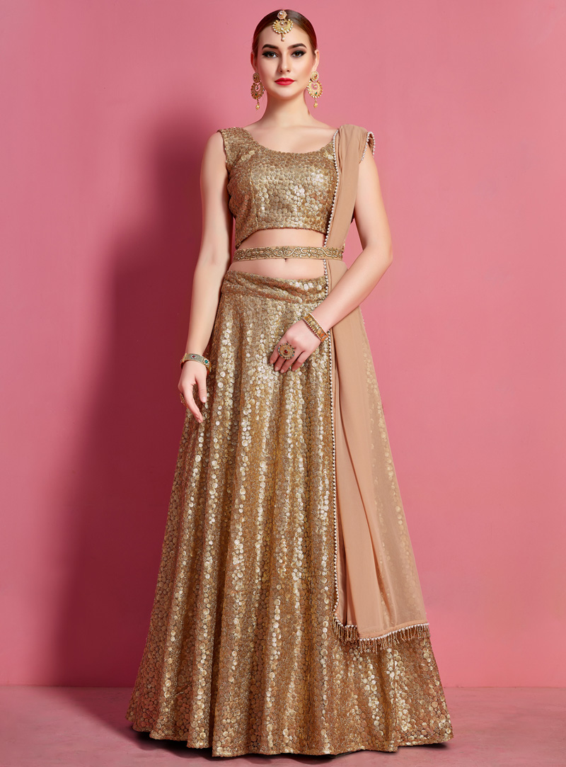 Golden Net A Line Lehenga Choli 149417