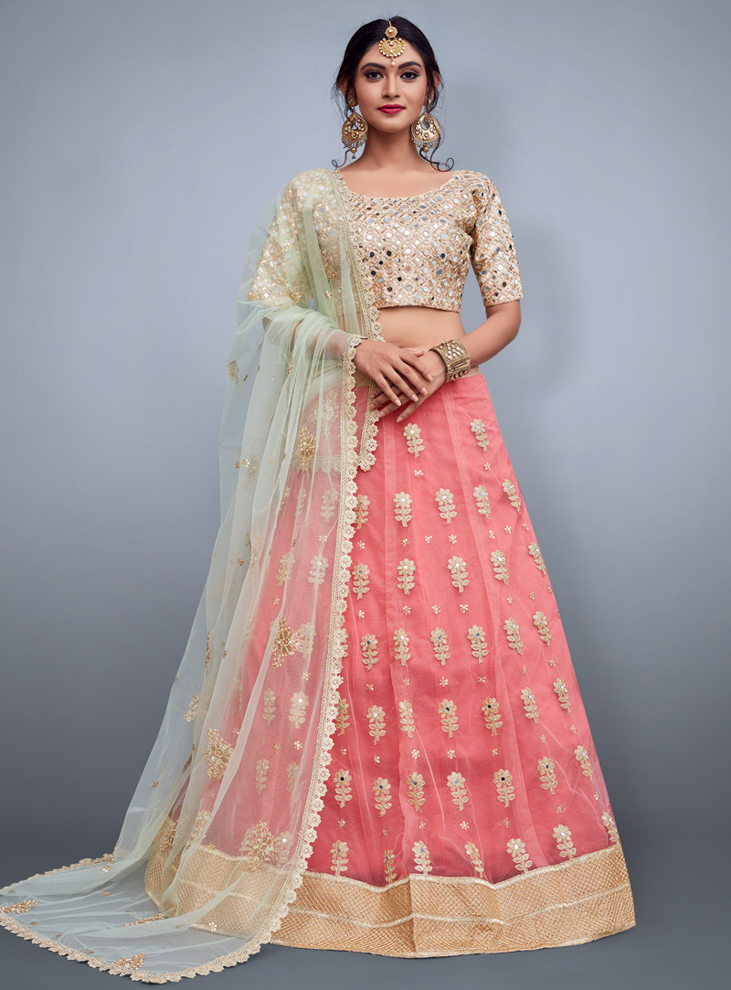 Pink Net A Line Lehenga Choli 135077