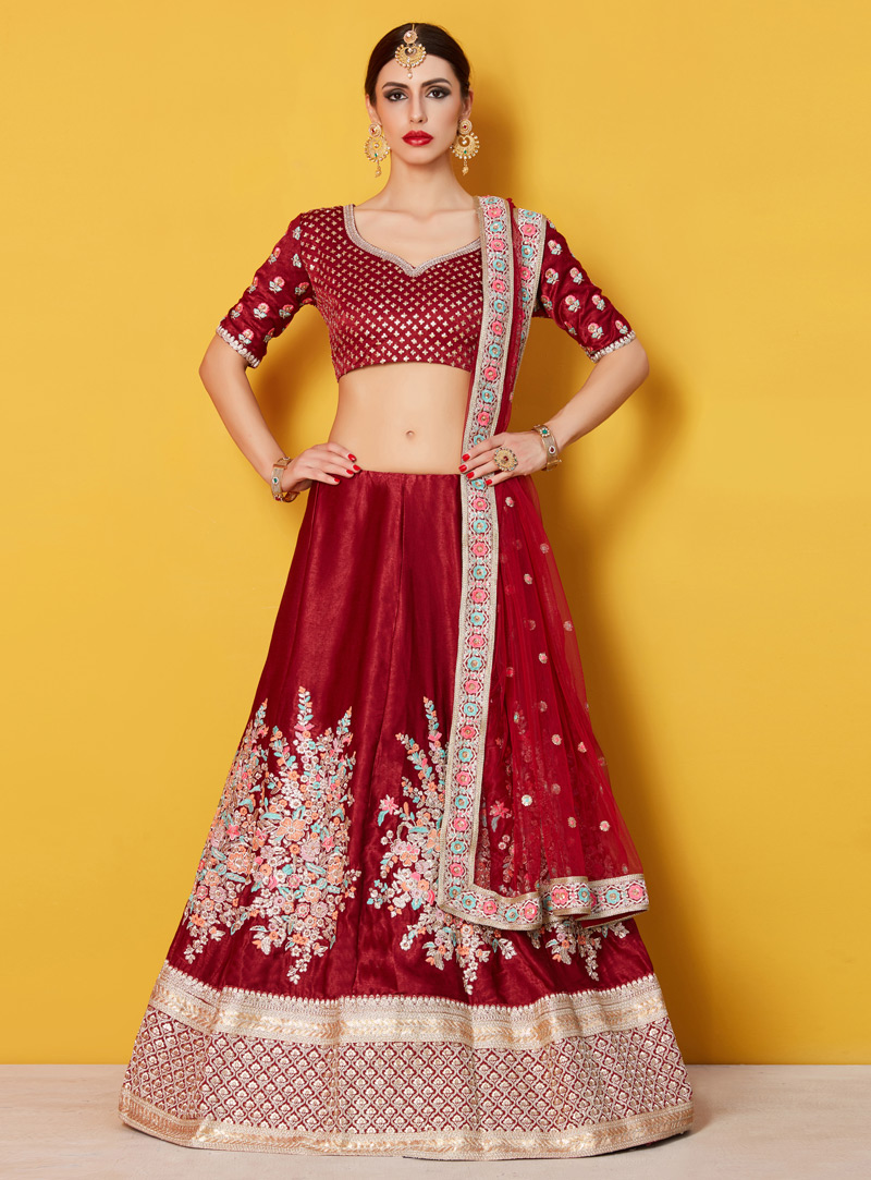 Maroon Velvet Silk Bridal Lehenga Choli 135069