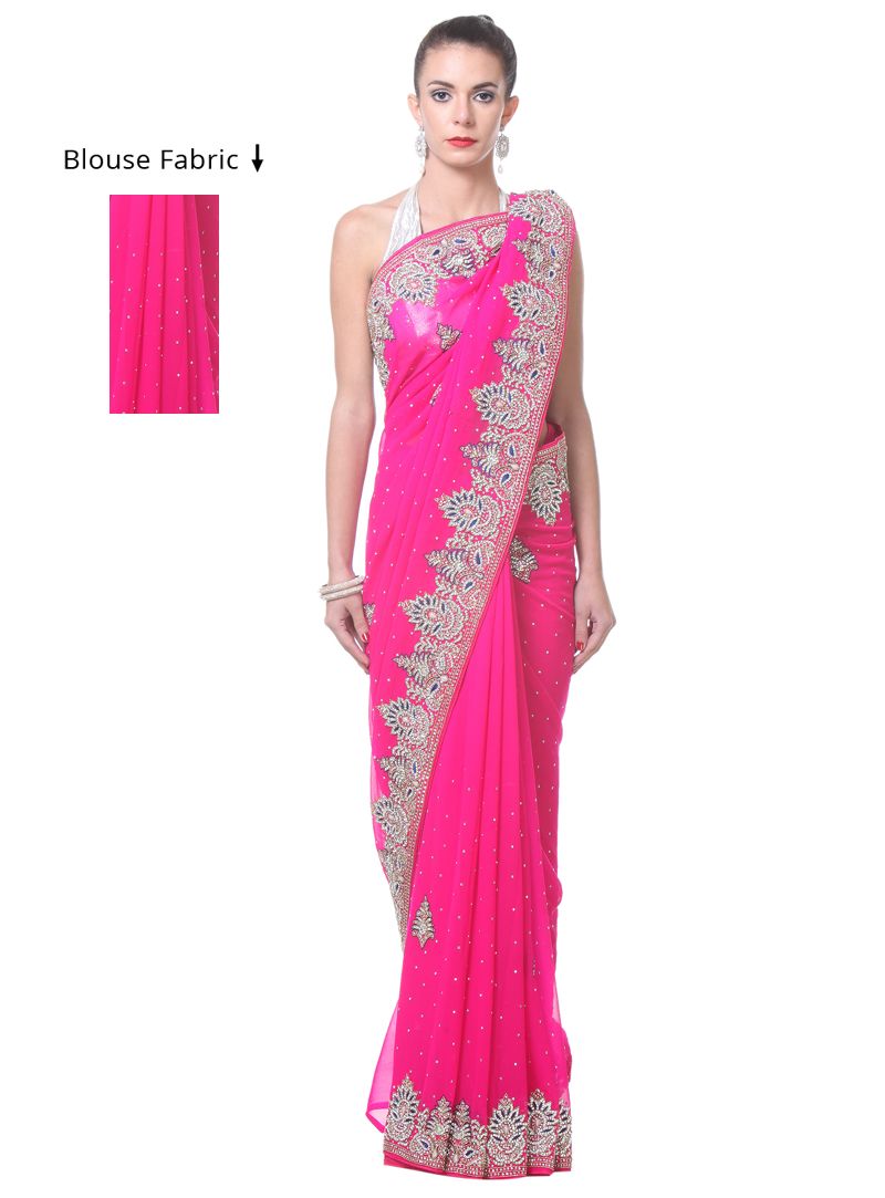 Pink Georgette Stone Work Saree 129571